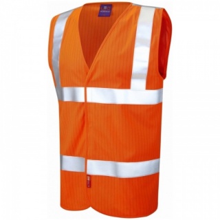 Leo Workwear W19-O Clifton ISO 20471 Class 2 LFS Anti-Static Waistcoat Orange